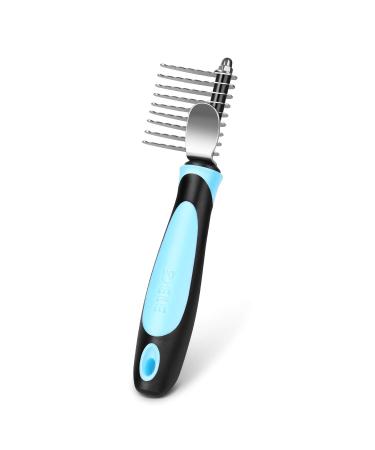 Flexzion Dogs Dematting Comb Stainless Steel Blades Rakes for Pets Cats Animals Matted Knotted Hair Brush Cutting Removing Grooming Tool with Smooth Teeth Needle - Black & Blue Handle