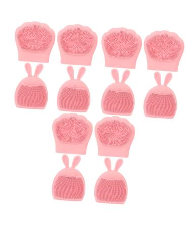 minkissy 12 Pcs Rabbit Ears Facial Brush Facial Cleanser Brush Hand Held Massager Face Massager Brush Crystal Perfume Bottle Wash Face Home Facial Brush Body Face Brush Cat Paw Washbasin Light Pinkx3pcs 7.5x7.5cmx3pcs