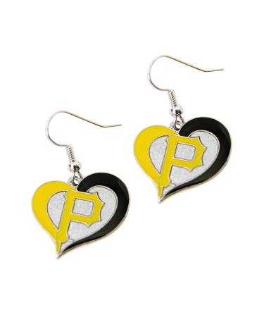 Aminco International MLB Pittsburgh Pirates Swirl Heart Sports Team Logo Dangle Earring Charm Gift Set