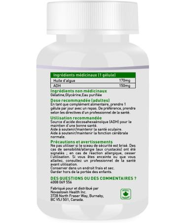 ALALIFE Pure DHA Algal Oil Supplement 170mg for Brain Bone & Heart Health & Joint Support - Non-GMO - Buy Online on SooperMarket.com