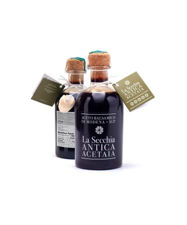 La Secchia - Balsamic Vinegar of Modena IGP "Five Stars" Aged in Small Barrels of Twenty Different Types of Wood High Density 250 ml Bottle with Cork Dosing Cap Italian Balsamico Modena