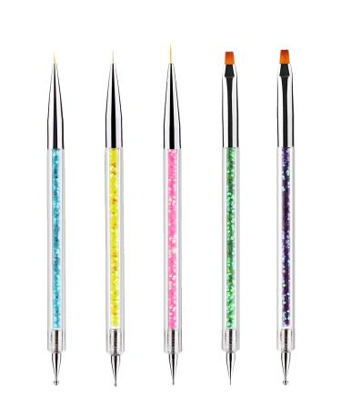 ANGENIL 5 Pcs Acrylic Nail Art Brushes, Doubel Ended Nail Dotting Pen Liner Brush Manicure Point Drill Drawing Painting Tools Set for DIY Nail Art Designs Nail Art Pen with Liner Brushes