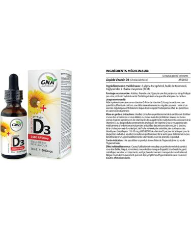 GNA Naturals Vitamin D3 Drops 2500 IU 30ml - Liquid Vitamin D3 for Adults - High Potency Flavorless Easy to Absorb - Pure D3 Supplement for Daily Wellness - Supports Bone Heart and Teeth Health - Buy Online on SooperMarket.com