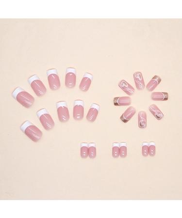 Justotry 24 Pcs Heart Square Short Milky French Press on Nails - Glitter Fake Nails Medium with Nail Glue - Pink Stick on Nails for Women - Squoval Nails for Nail Art - Buy Online on SooperMarket.com