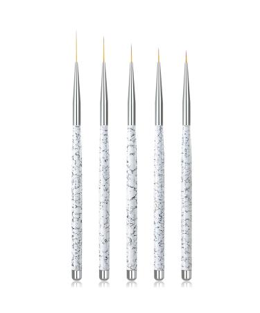 Sularpek Nail Art Brushes 5 pcs Detail Nail Brushes Nail Art Liner Brushes Nail Art Design Painting Brush for DIY & Professional Use Detailer Brush Dotting Tool White