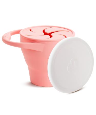 Munchkin C'est Silicone Baby Weaning Pot Collapsible Snack Catcher Food Storage Container BPA Free Toddler Snack Pot Small Snack Pot Tub w. Lid Spill-Proof Baby Weaning & Snack Holder - Coral