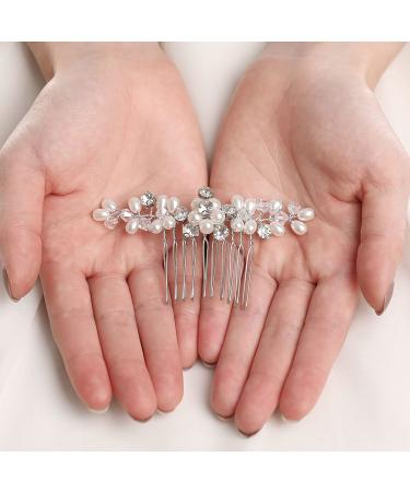 Brishow Crystal Bride Wedding Hair Comb - Pearl Bridal Hair Accessories (Silver) - Buy Online on SooperMarket.com