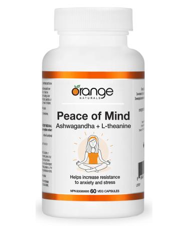Orange Naturals - Peace of Mind - Ashwagandha and L-theanine 60 Caps - Ashwagandha KSM 66 L-Theanine - Stress and Anxiety Supplement - KSM 66 Ashwagandha Capsules 300mg and L Theanine 100mg