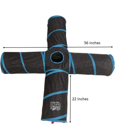 Feline Ruff Premium 4 Way Cat Tunnel | Extra Large 12 Diameter | Collapsible Play Toy for Cats, Rabbits, Kittens, Large Cats, and Dogs - Black/Blue - Buy Online on SooperMarket.com