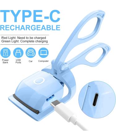 Rechargeable Heated Eyelash Curler - Quick Easy & Natural Curls | Handheld Electric Rizador de Pesta as (Blue) | Long-Lasting Makeup Solution - Buy Online on SooperMarket.com