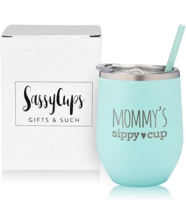 SassyCups Mommy's Sippy Cup Wine Tumbler - Engraved Stainless Steel Stemless Glass (12oz, Mint) - Perfect Gift for New Mom or Mom to Be - Buy Online on SooperMarket.com