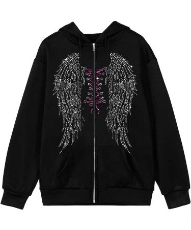 Y2K Halloween Gothic Graphic Hoodie | Full Zip Up | Oversized | Pockets | Long Sleeve Sweatshirt | Glr926black - Medium - Buy Online on SooperMarket.com