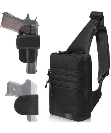 TECEUM Tactical Compact Sling Bag  CCW for Everyday  for R&L Hand  Shoulder Crossbody Bag for Concealed Carry of Handgun Black