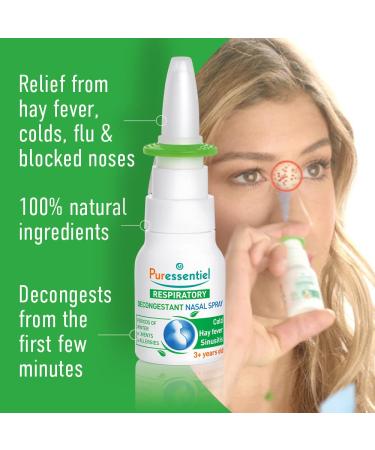 PURESSENTIEL - Respiratory Hypertonic Nasal Spray with 4 essential oils - Decongests the nose for easier breathing - Used to treat winter ailments and allergies - 100% from natural sources - 15ml - Buy Online on SooperMarket.com