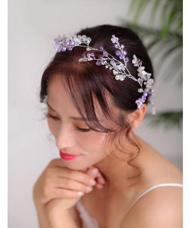 Purple Bridal Wedding Hair Vine - Denifery Natural Stone & Crystal Headpiece - Buy Online on SooperMarket.com
