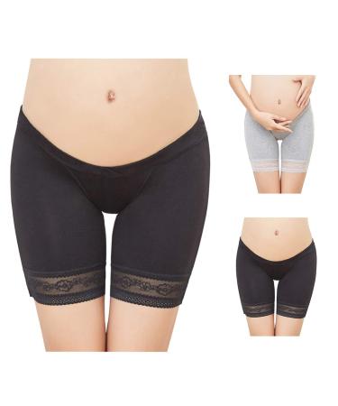 FEOYA Maternity Shorts Knickers High Elastic Cotton Safety Shorts Pants 2pcs L (99-110 lb) Low Wait 01