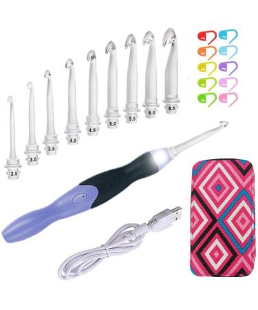 Lighted Crochet Hooks Set- Rechargeable Crochet Hook with Latest Case, 9 in 1 Interchangeable Heads Light Crochet Hooks with Accessories blue