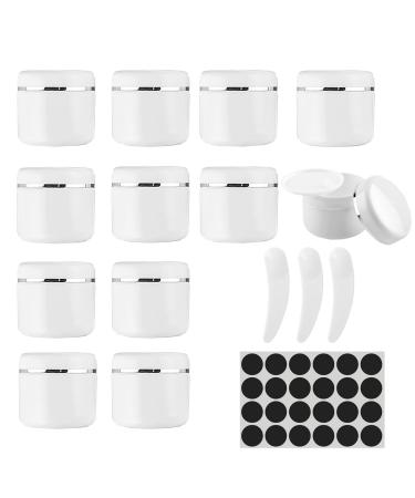 Draderch 12 pieces 50 ml jar white empty Tiegel with lid mini spatula label plastic sample container Round lip balm Title for cosmetics cream lotion ointments essential oils