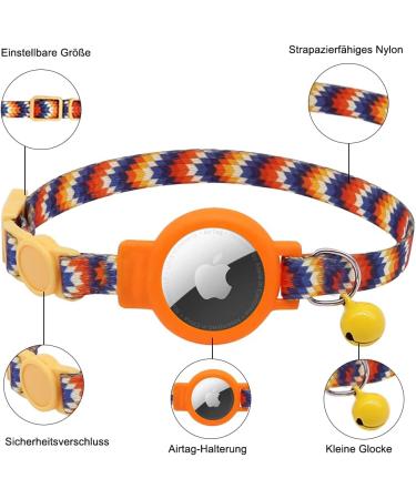 Mouyou Airtag Cat Neck Band | Adjustable Soft Nylon Collar with Bell & Safety Clasp | Orange Gradient Pattern | Fits 22-34cm - Buy Online on SooperMarket.com