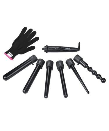 Curling Wand Set Zealite Curling Iron Set Interchangeable Ceramic Barrels and Free Heat Resistant Glove (Irregular 6 in 1) Normal