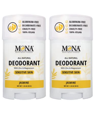MONA BRANDS All Natural Deodorant For Women & Men | For Sensitive Skin | No Aluminum or Baking Soda | (2-Pack JASMINE 1.76 Oz each)