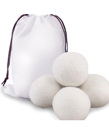 Wool Dryer Balls 4PCS Natural Fabric Softener Balls Anti-Static Reusable Wool Balls 100% Organic Natural New Zealand Wool Handmade Saves Drying Time and Reduces Clothing Wrinkles (4 PCS+Bag)