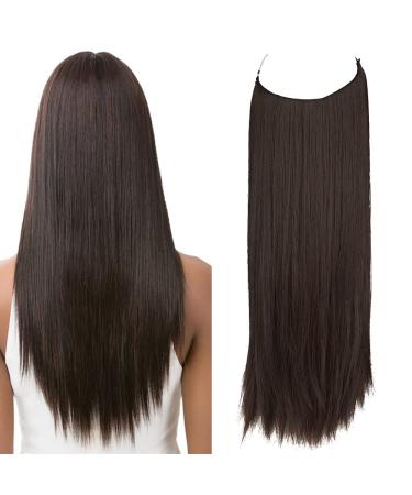 OMGREAT Halo Hair Extensions Synthetic Hair Ombre Dark Brown 125g 22 Inch Hairpiece Long Hair Extensions with Invisible Fish Line Straight 22Inch&Straight Dark Brown #2