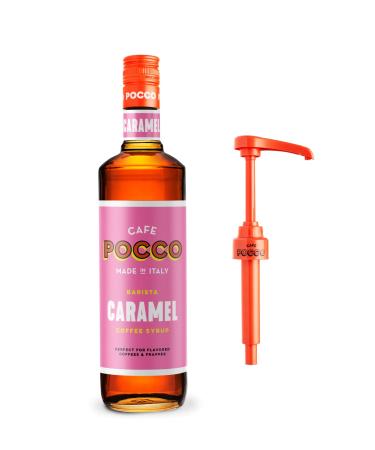 Premium Caramel Syrup from Cafe Pocco - 75cl Glass Bottle & 10ml Reusable Syrup Pump Caramel 750 ml (Pack of 1)