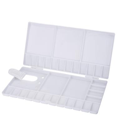 Watercolor Palette Folding Paint Tray Plastic Painting Pallet with 33 Compartments, Thumbhole and Brush Holders, White