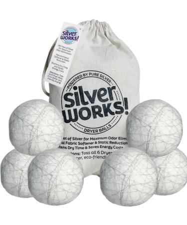 Wool Dryer Balls Laundry Reusable - Odor Eliminating Dryer Laundry Balls with Silver Technology - Natural Fabric Softener and Static Reducer Reduce Drying Time and Energy Costs - 6 Pack 6 Count