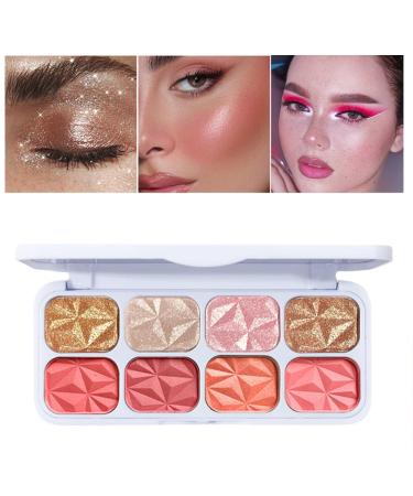 8 Colors Blusher Highlighter Makeup Palette Waterproof Natural Matte blush Waterproof Shimmer Highlight Bronzer Pink Eyeshadow Make up for Cheeks (Highlighter & Blusher)