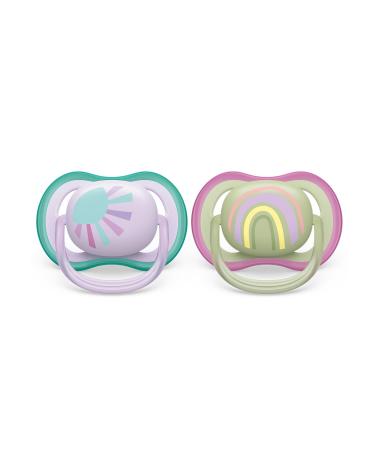 Philips Avent Ultra Air Schnuller-2 Pack BPA-free breathable pacifier for babies from 0-6 months including transport and sterilization box purple/green (model SCF085/59) 2 Pack purple/green