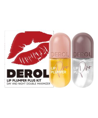 2 PCs Lip Plumper Set Big Brush Natural Makeup Plumping Lip Gloss Lip Care Serum for Derol Lip Plumper Lip for Fuller Hydrated Beauty Lips (Set B)