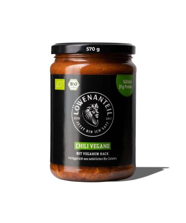 Lion content - stew "Chili Vegano" - 570g glass with a vegan vegetable hack - without sugar additive and gluten -free - ready dish with a lot of protein and carbohydrates - quantity: 1 1er