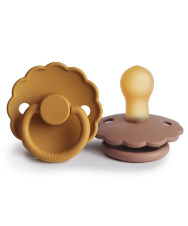 FRIGG Daisy Natural Rubber Baby Pacifier | Made in Denmark | BPA-Free (Rose Gold/Honey Gold 0-6 Months) 2-Pack