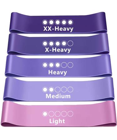 Folai resistance tapes 5 Set Fitness band 100% natural latex with exercise instructions in German & supporting bags for muscle building yoga gymnastics etc. ... Purple