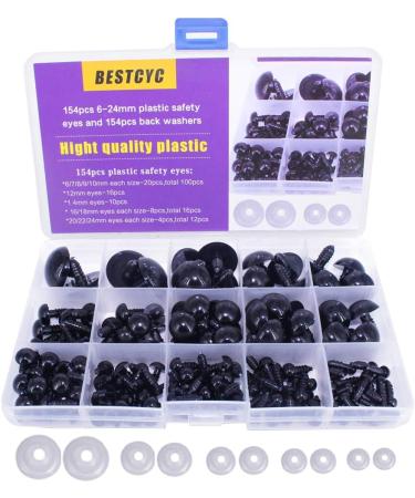 154pcs Black Solid Plastic Safety Eyes with Washers for DIY Crafts - Teddy Bear Dolls, Plush Animals, Puppets - 1Box - 12 Sizes - Buy Online on SooperMarket.com