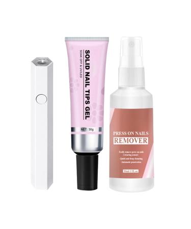 Geteawily Soft Gel Nail Tips Glue | Nail Glue Kit For Press On Tips Quick Drying Adhesive Solid Rhinestone Glue With Remover For Press On Nails Tips Salon Art Lamp Curing Needed