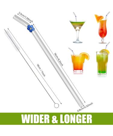 Reusable Glass Straw Clear Glass Straws with Flowers Reusable Straws for Smoothies and Normal Liquid Drinks 6 Bent Straw with 2 Cleaner Brush Flowers Straws - Buy Online on SooperMarket.com