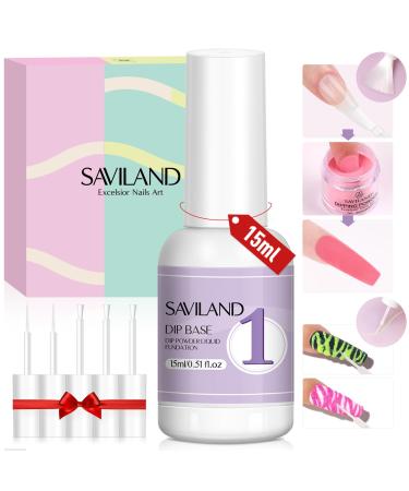 SAVILAND Dip Powder Base: Vitamin E Ultra Adhesive Dip Foundation Coat for Refill Dip Powder Liquid Set Nail Kit with 2 Liner 3 Replacement Brush for French Nail Art Beginner Home Salon DIY 1pcs 15ml