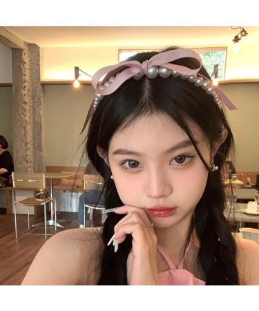 Limtula Pearls Bowknot Headbands for Woman Girl Ribbon Hairband for Skincare Makeup Delicate Hairband for Girl Taking Photo Blue - Buy Online on SooperMarket.com
