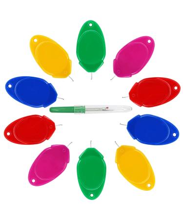 SONGTIY 10PCS Needle Threader for Hand Sewing, Simple Threader for Small Eye Needles, Premium Plastic Leaf Shaped Needle Threaders for Sewing Machine DIY Embroidery Multicolored