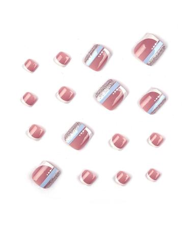 Square Short Full Cover Fake Toenails 3 Pack (72 PCS) - French Leopard Glitter Pink Purple Toe Nails Set with Glue, File, and Stickers - Perfect for Women, Teens, Girls - 007.Fr - Buy Online on SooperMarket.com