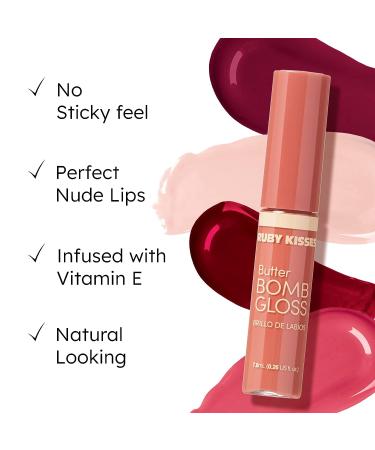 Ruby Kisses Butter Bomb Gloss in Snatched - Non-Sticky Lip Gloss with Vitamin E for Natural Nude Lips - 7.8mL - Buy Online on SooperMarket.com