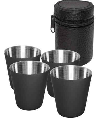 Outdoor SAXX -5-part stainless steel cup drinking cup set 4 schnapps cup of snaps made of metal metal cup with leather bag ideal flat man accessories black