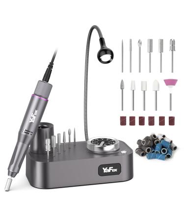 Nail milling mills for Gelnail 35000 rpm Yafex 11 in 1 electrical nail cutter professional with nail cutter attachments nail file manicure pedicure set with LED lamp (gray)