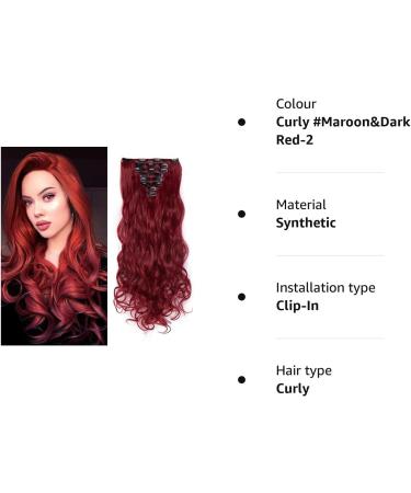 Silk-co Long Curly Wavy Clip in Hair Extension 24 Maroon&Dark Red - 8 Pcs Full Head, Synthetic Heat Resistant, 18 Clips - #Maroon&Dark Red - Buy Online on SooperMarket.com