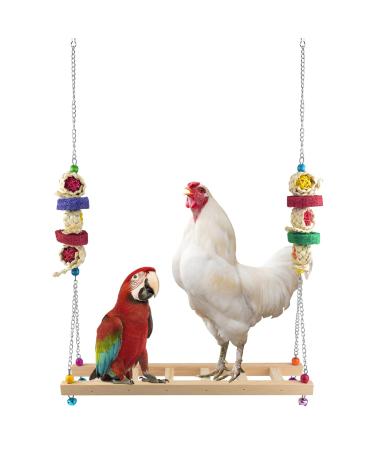 ERKOON Chicken Swing Ladder Toys with Natural Wooden Chicken Perch, Chicken Wood Stand Toy for Hens, Handmade Chicken Coop Swing Ladder Toys for Bird Parrot Hens Small Parakeets Cockatiels Macaws