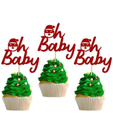 24pcs Santa Oh Baby Cupcake Toppers Baby Gender Reveal Cake Decorated Birthday Party Christmas Theme Dessert Insert MGPFERD