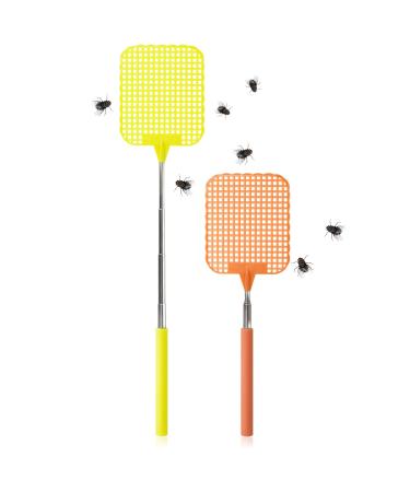 Com -Four 2x telescopic flap clap - insect protection with flexibly pull -out stem - pest control fly catcher - insect destruction approx. 24-56 cm selection varied (02 pieces - Mix 2)